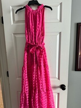 Pink Halter Maxi Dress with Waist Tie